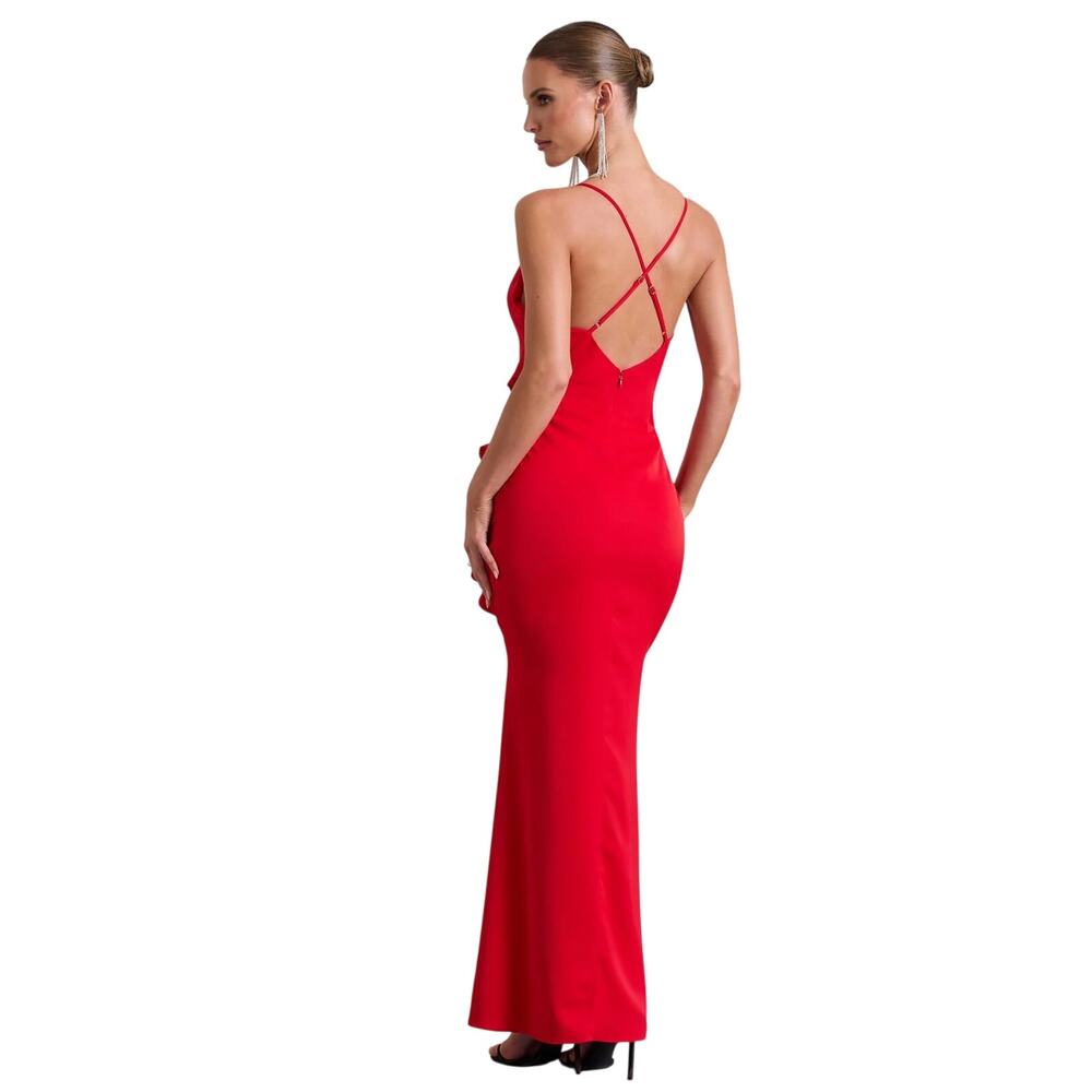 NWT Club L Red Ruffle Plunge Maxi Dress US 4 UK 8 Wedding Guest Formal Sexy